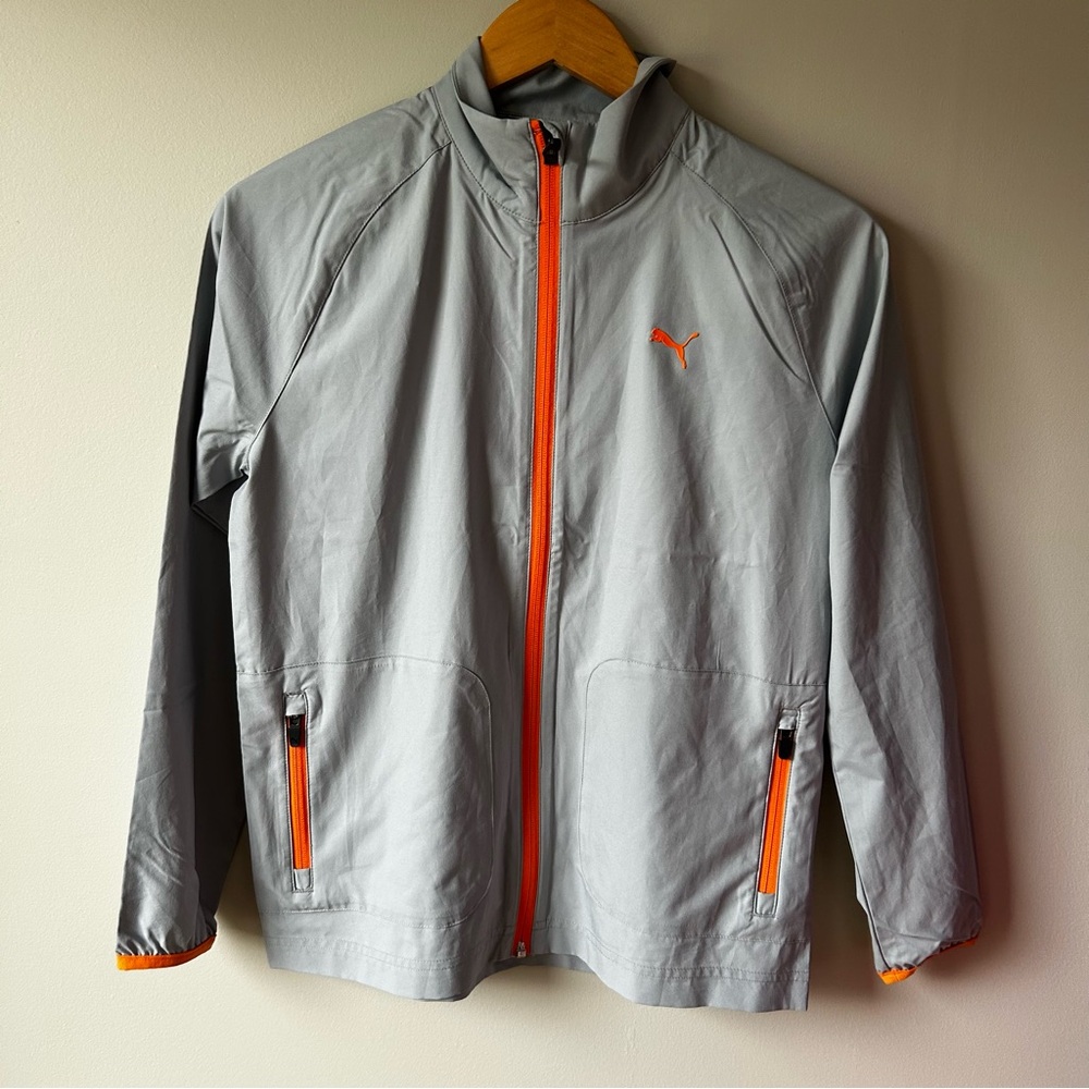 Puma Boys Gray  Lightweight Jacket with Orange Accents
